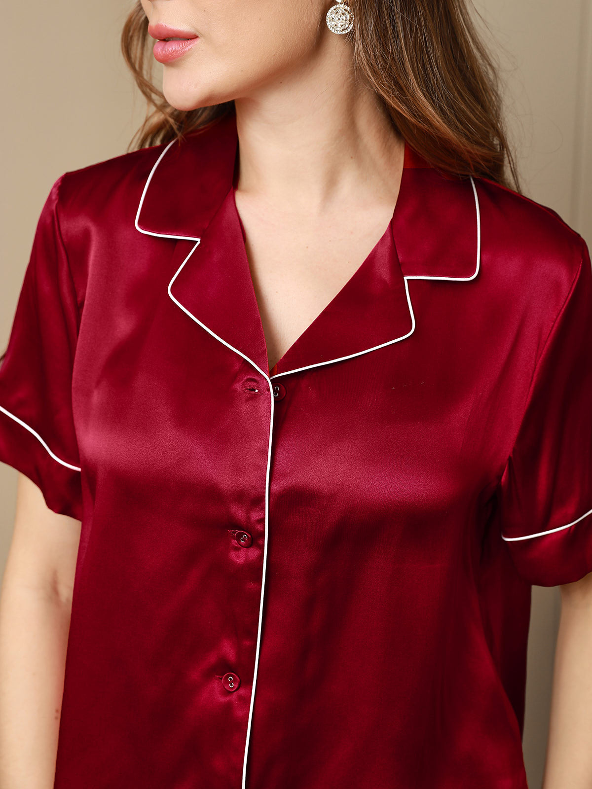 Ensemble de Pyjama en Pure Soie avec Passepoil 2Pcs