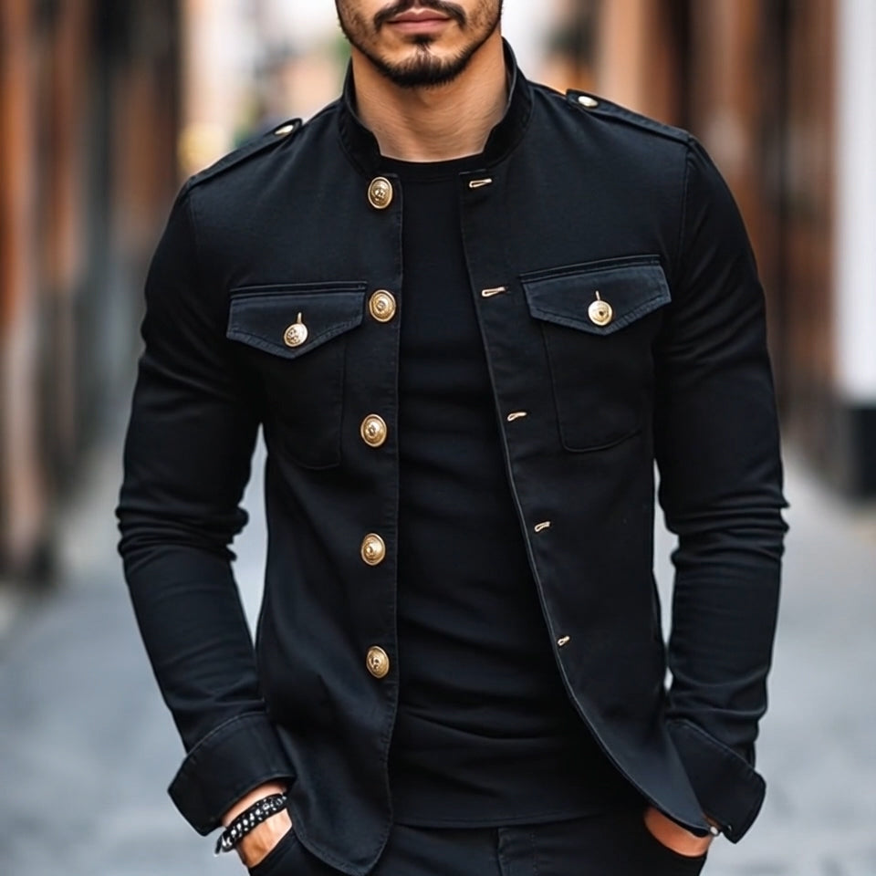 Klassische Vintage-Herrenjacke im Casual-Stil mit Stehkragen und Knopfleiste