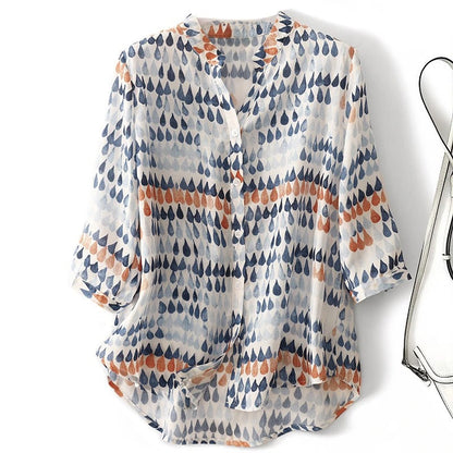 Fawna – Lässige Bluse Mit V-Ausschnitt Und Bedrucktem Chiffon
