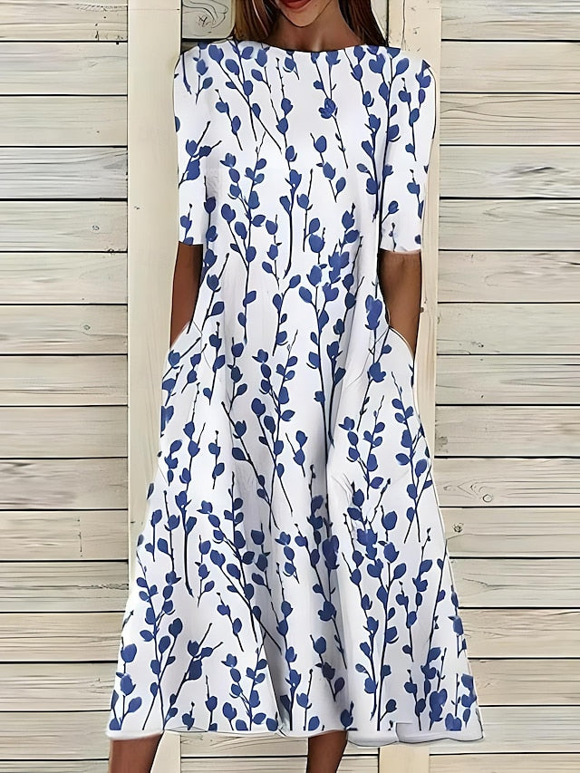 Leigh™ – Küstiges Midikleid mit Blumenmuster und klassischem Rundhalsausschnitt