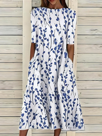 Leigh™ – Küstiges Midikleid mit Blumenmuster und klassischem Rundhalsausschnitt