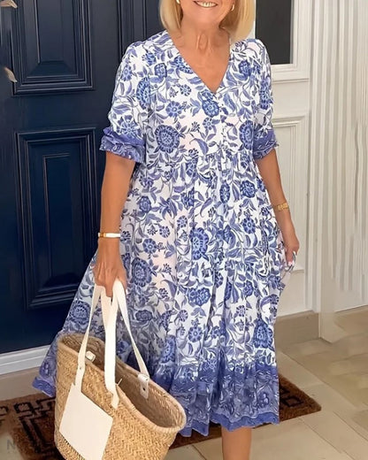 Luna - Elegante gebloemde V-hals jurk