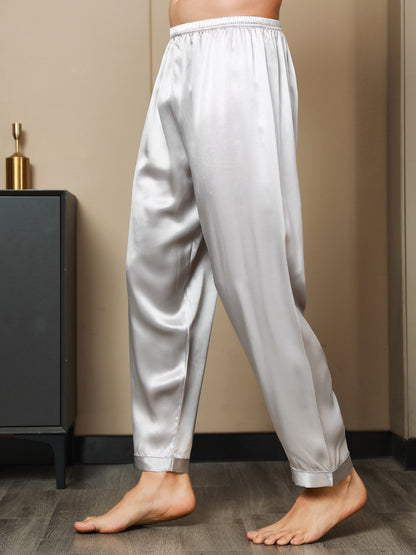 Men's pure silk pyjama bottoms with elastic waistband