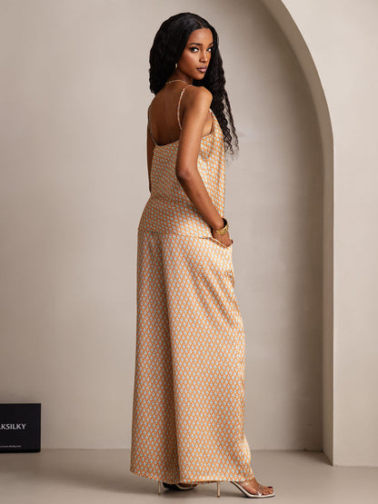 Pyjama van pure zijde met camisole en wijde broek