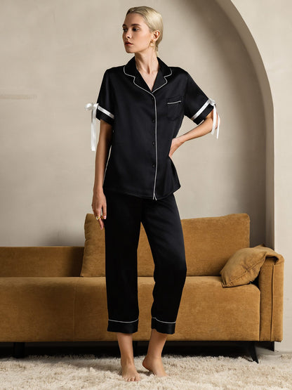 Pure Soie Courtes Manches Pantalon Pyjama Set