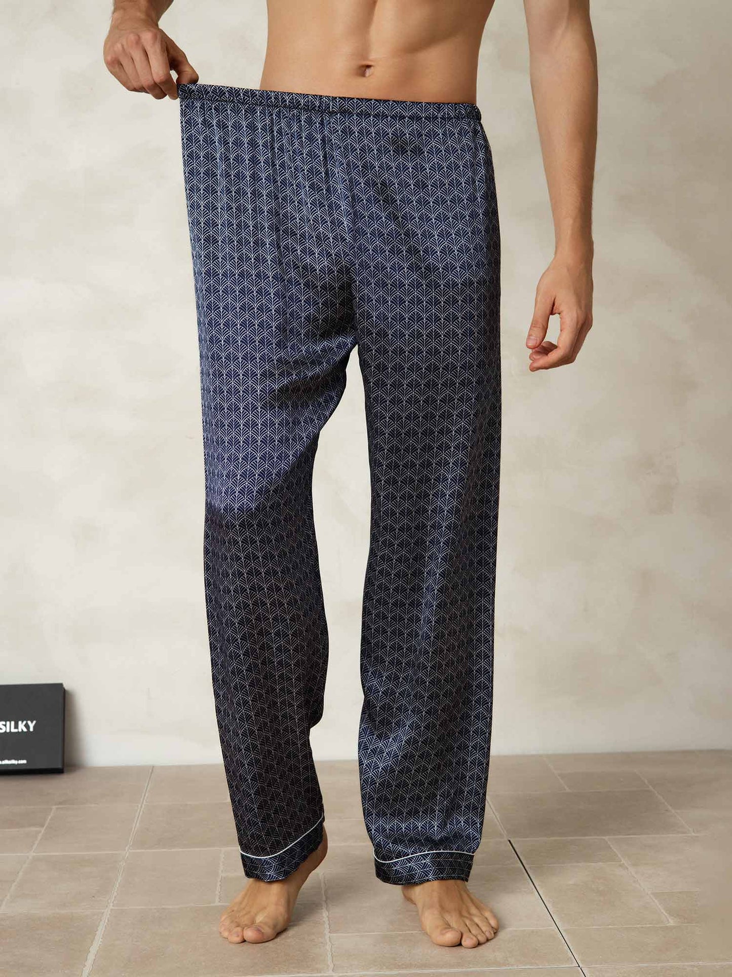 Men's pure silk pyjama bottoms with elastic waistband