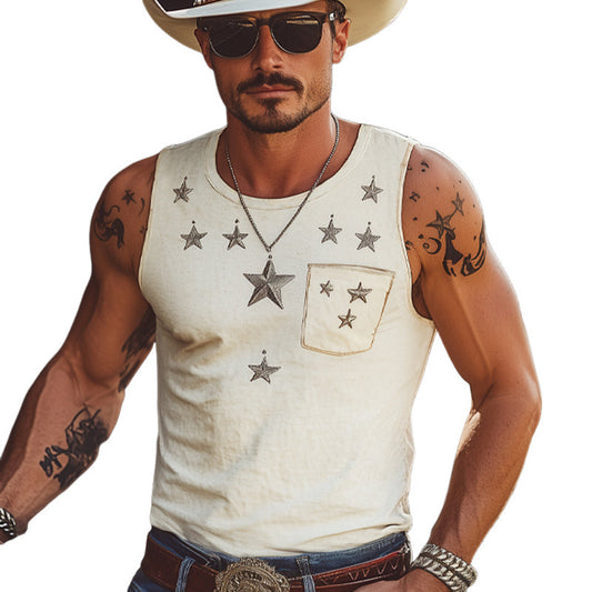Men's Summer Star Embroidered Crew Neck Tank Top MTA2961E7U