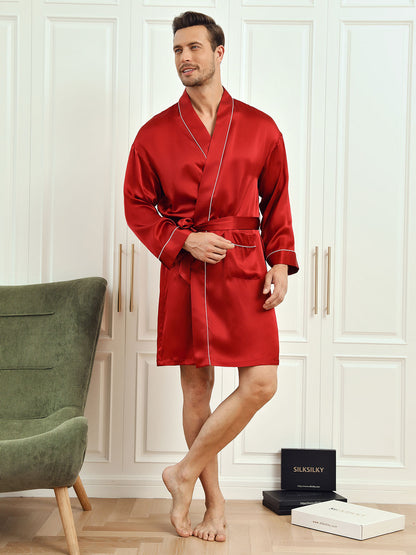 Homme Peignoirs Pure Soie Couleur Unie Vacances Ceinture