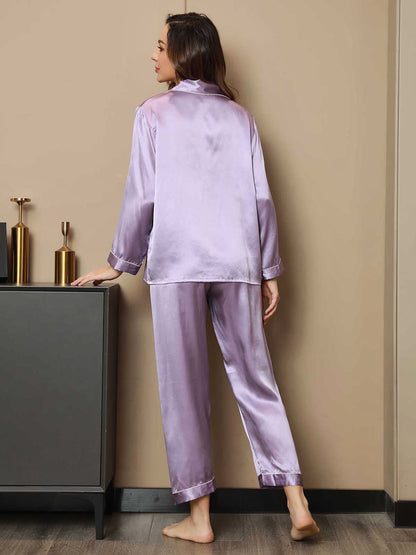 2-teiliges Damen-Pyjama-Set aus reiner Seide mit Paspelierung