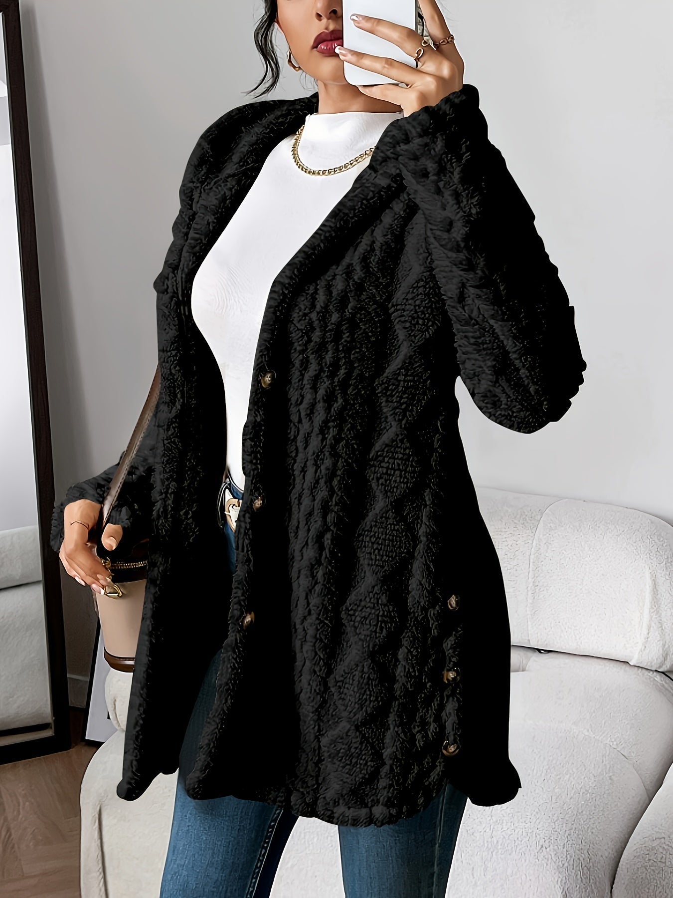 Paula™ - Flauschige Kapuzenstrickjacke mit Diamantmuster