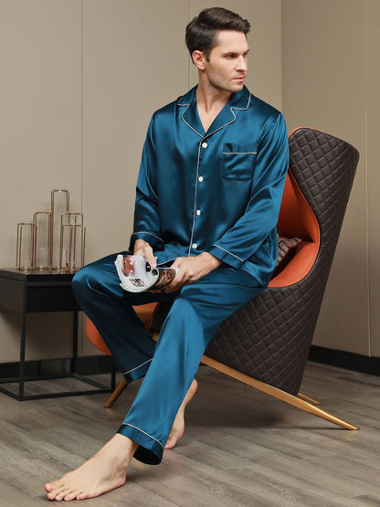 Ensemble Pyjama à Manches Longues à Revers pour Homme en Soie