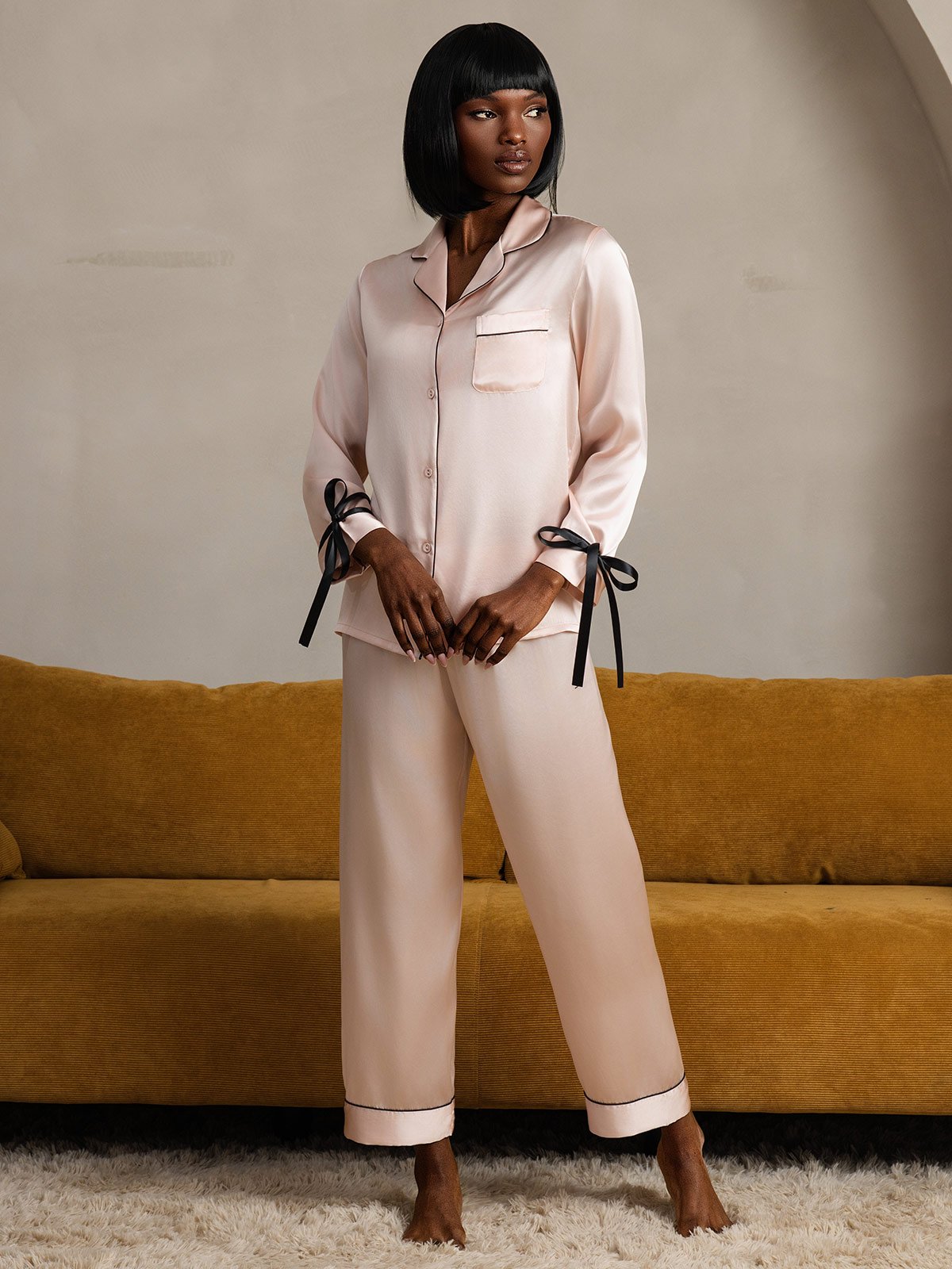 Pure Soie Longues Manches Pantalon Pyjama Set