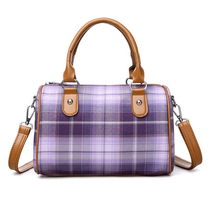 Dames schoudertas met tartanprint en contrasterende handvatten - Milena