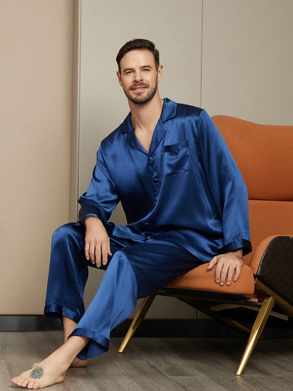 Herenpyjama van pure zijde met lange mouwen