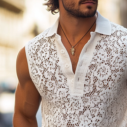 Herenmode Kanten Revers Mouwloze Casual Tanktop MTA1217E3Z