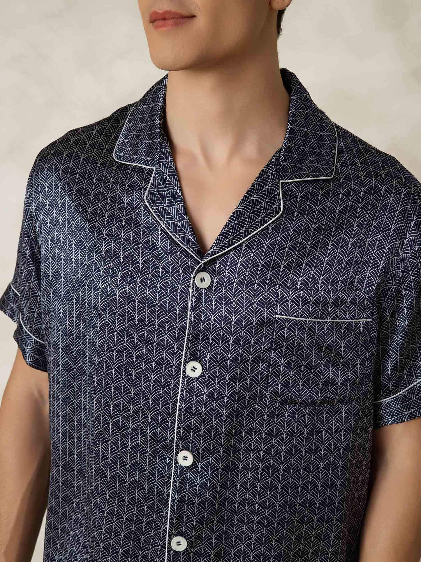 Homme Pyjamas Pure Soie Géométrique Long 2 Pièces