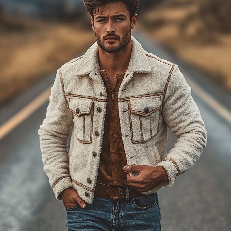 Herrenjacke aus warmem Polar-Fleece mit Reverskragen und einreihigem Knopfverschluss
