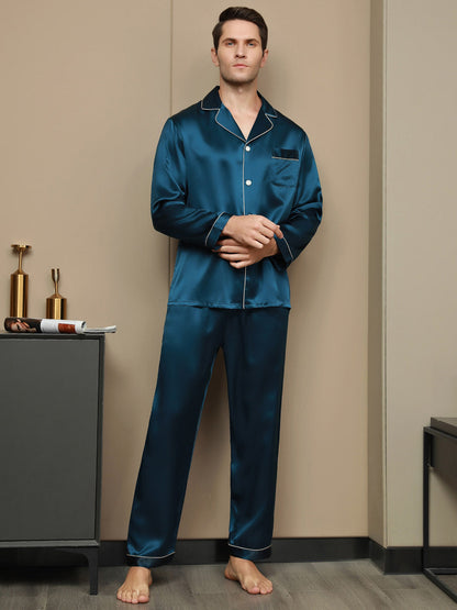 Luxe zijden pyjamaset voor heren met revers, 2-delig