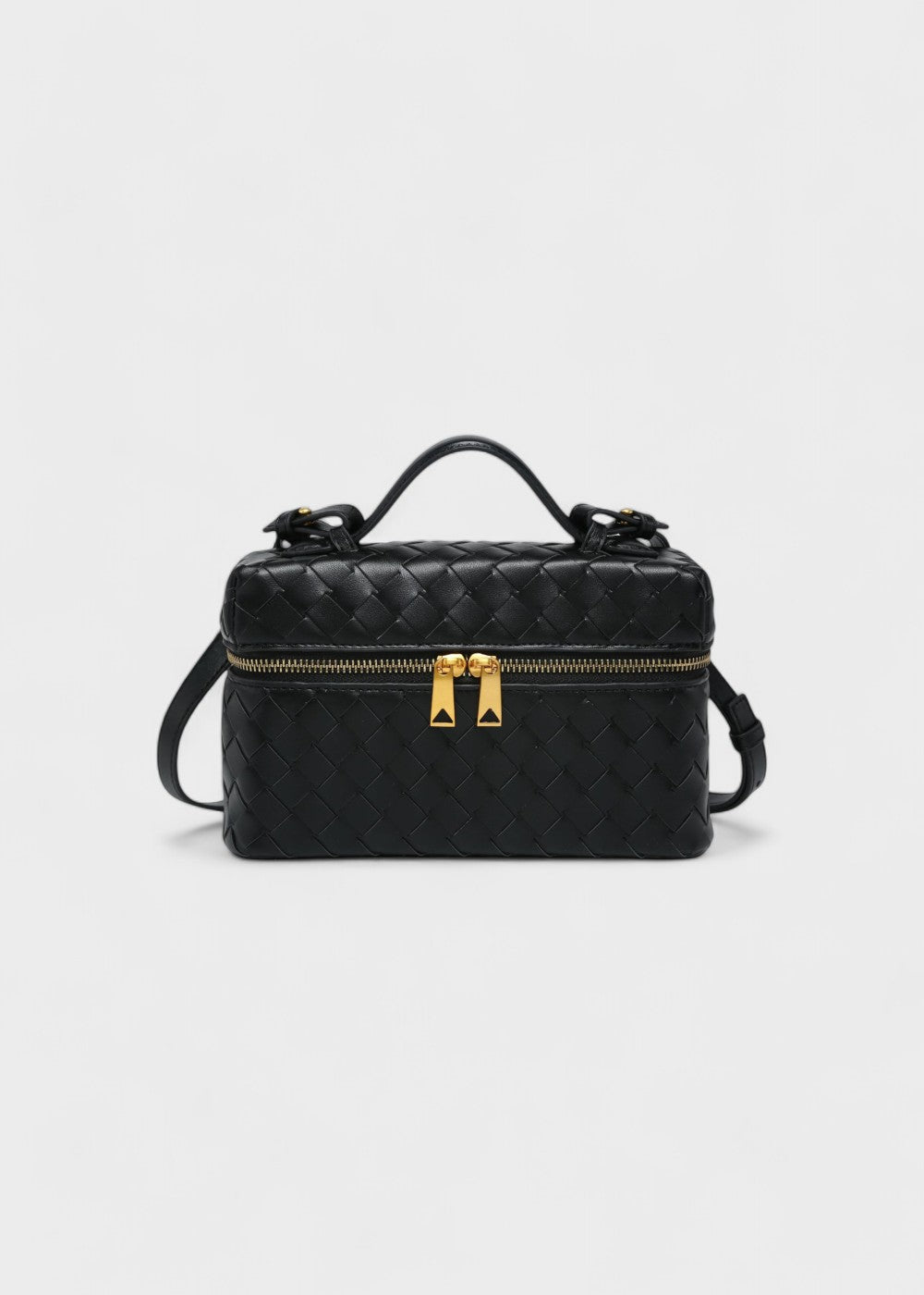 Sac tressé pour femme noir structure rigide zips dorés - Valeska