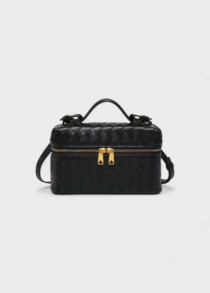 Sac tressé pour femme noir structure rigide zips dorés - Valeska