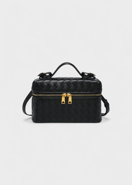 Sac tressé pour femme noir structure rigide zips dorés - Valeska