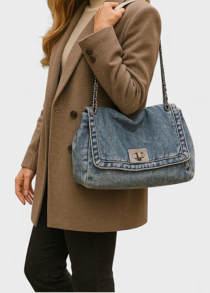 Sac à chaîne métallique de style urbain en denim - Briseida