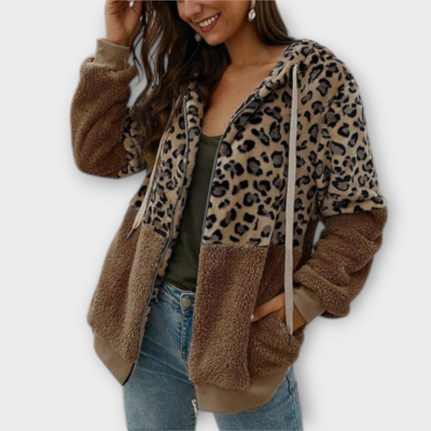 Fleece-Hoodie mit Leoparden-Design