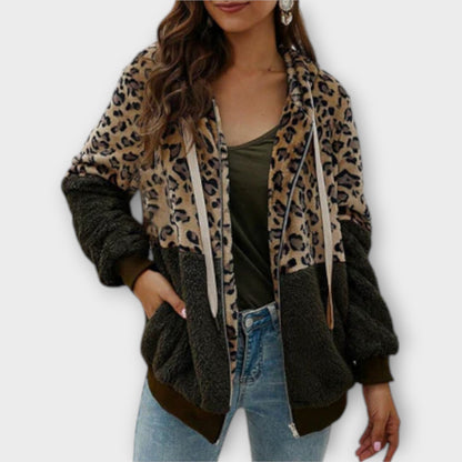 Fleece-Hoodie mit Leoparden-Design