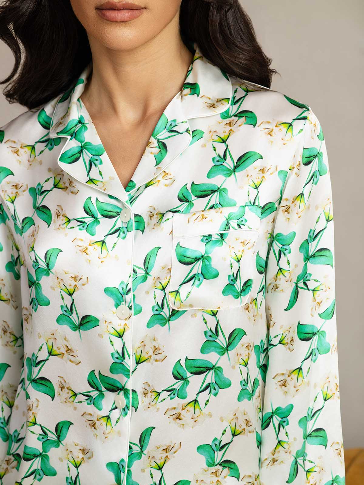 2-teiliges Damen-Pyjama-Set aus reiner Seide mit Paspelierung