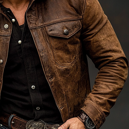 Herenjack in vintage PU-leer met reverskraag