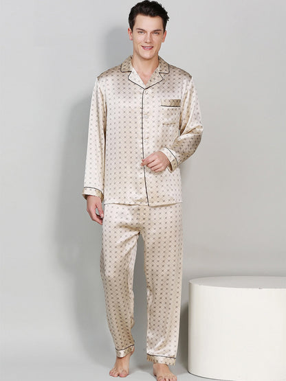 Pyjama en Pure Soie à Revers Imprimé pour Homme