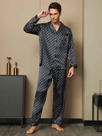 Pyjama en Pure Soie à Revers Imprimé pour Homme
