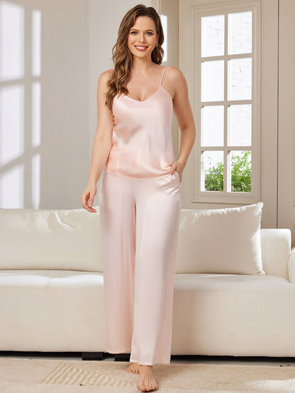 Pyjama van pure zijde met camisole en wijde broek