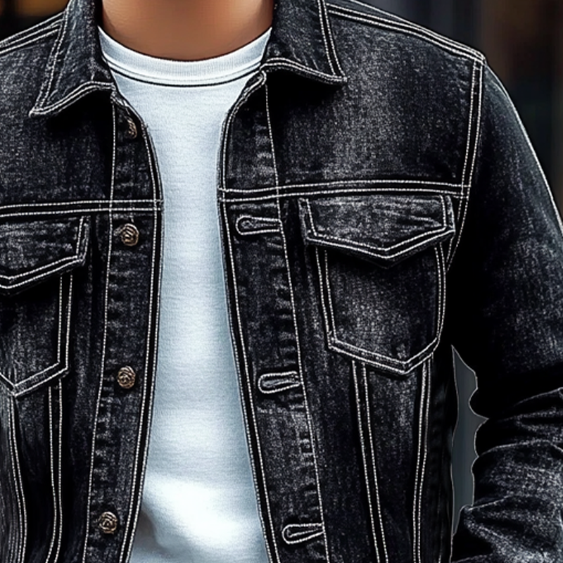 Herren Vintage Jeansjacke mit Waschung, Used-Effekten und Reverskragen
