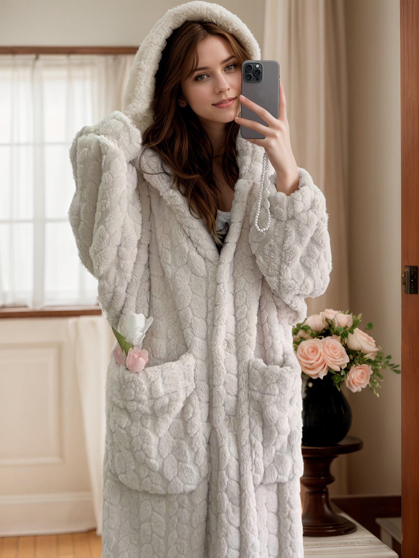 Lucy™ - Cozy Coral Fleece Hooded Robe