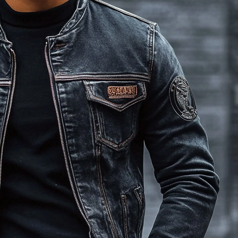 Herren Vintage Jeansjacke mit gewaschenem Baseballkragen und Slim-Fit-Passform