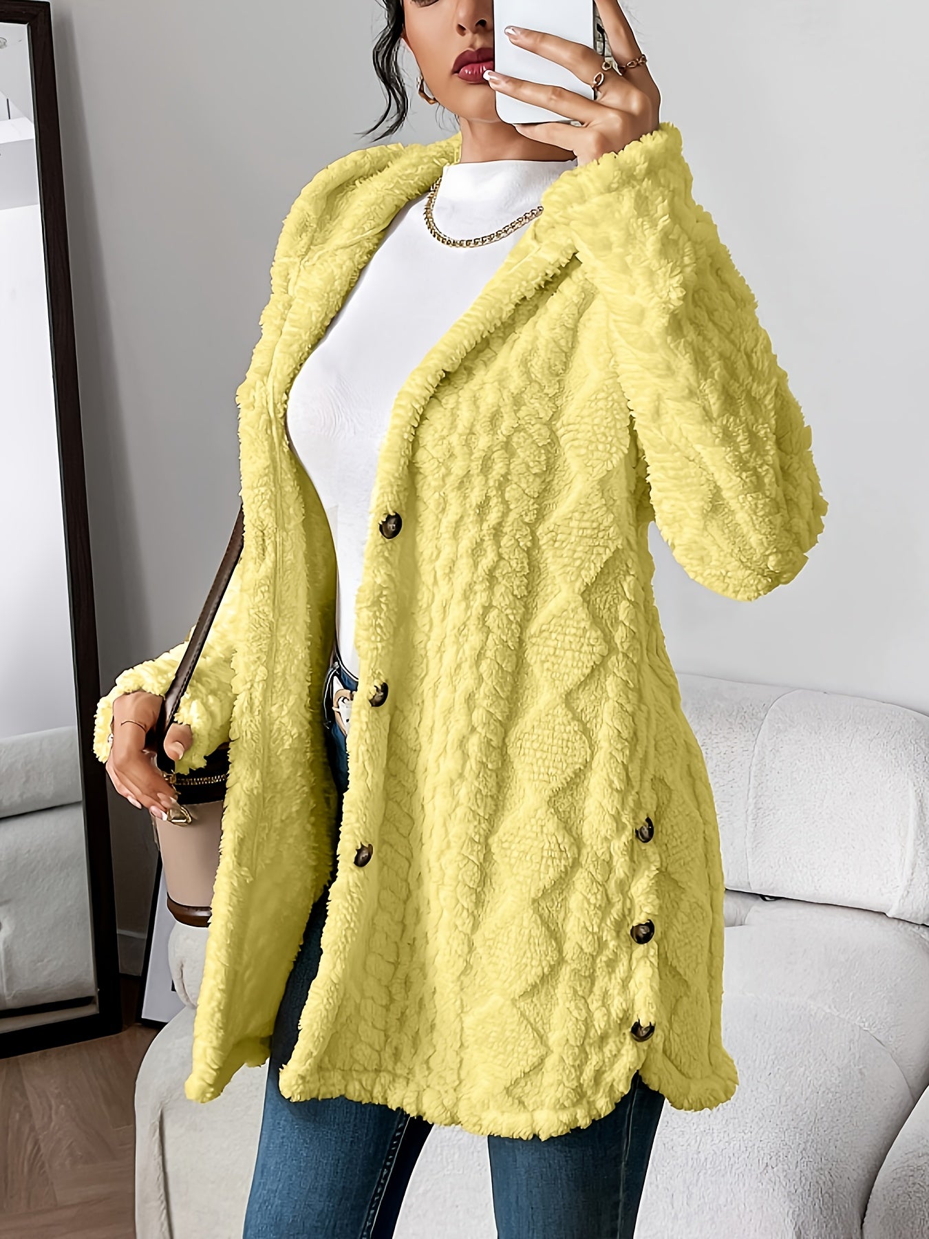 Paula™ - Flauschige Kapuzenstrickjacke mit Diamantmuster