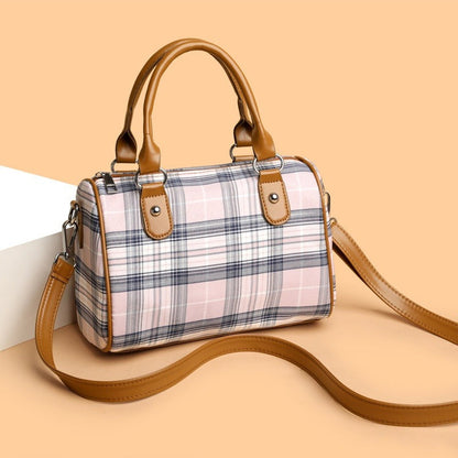 Dames schoudertas met tartanprint en contrasterende handvatten - Milena