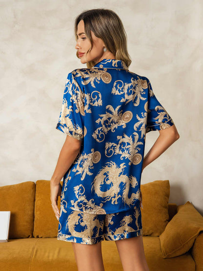 Printed Dragon Pure Silk Short-Sleeved Pyjama Set