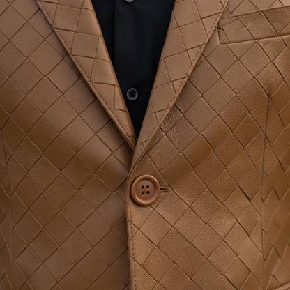 Herren Klassischer Retro Karomuster PU-Leder Slim Fit Einreihiger Blazer