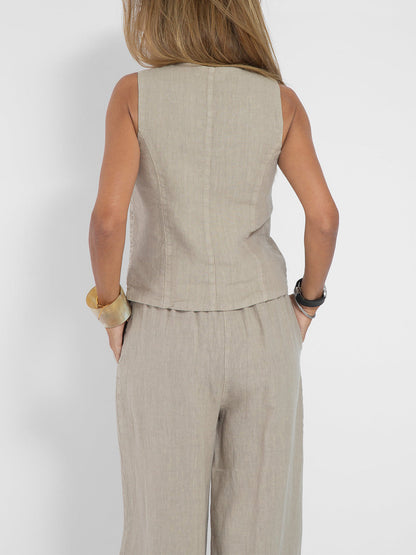 Rosea set van gilet met knopen en broek met wijde pijpen