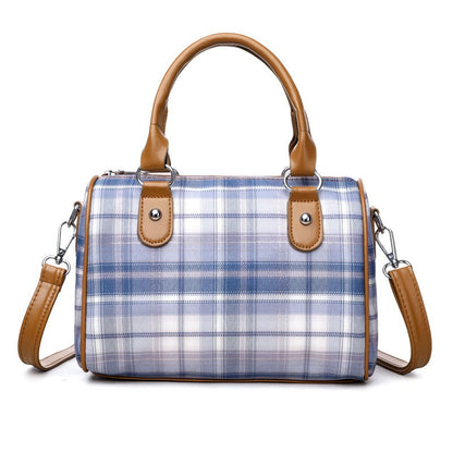 Dames schoudertas met tartanprint en contrasterende handvatten - Milena