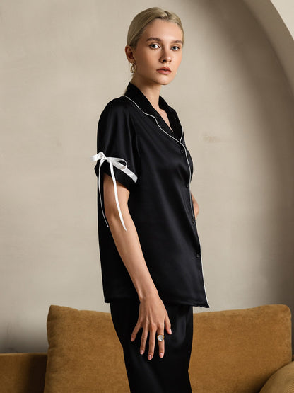 Pure Soie Courtes Manches Pantalon Pyjama Set