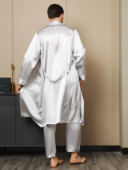 Peignoir Ceinturée à Col Revers En Pure Soie (Sans Pantalon)