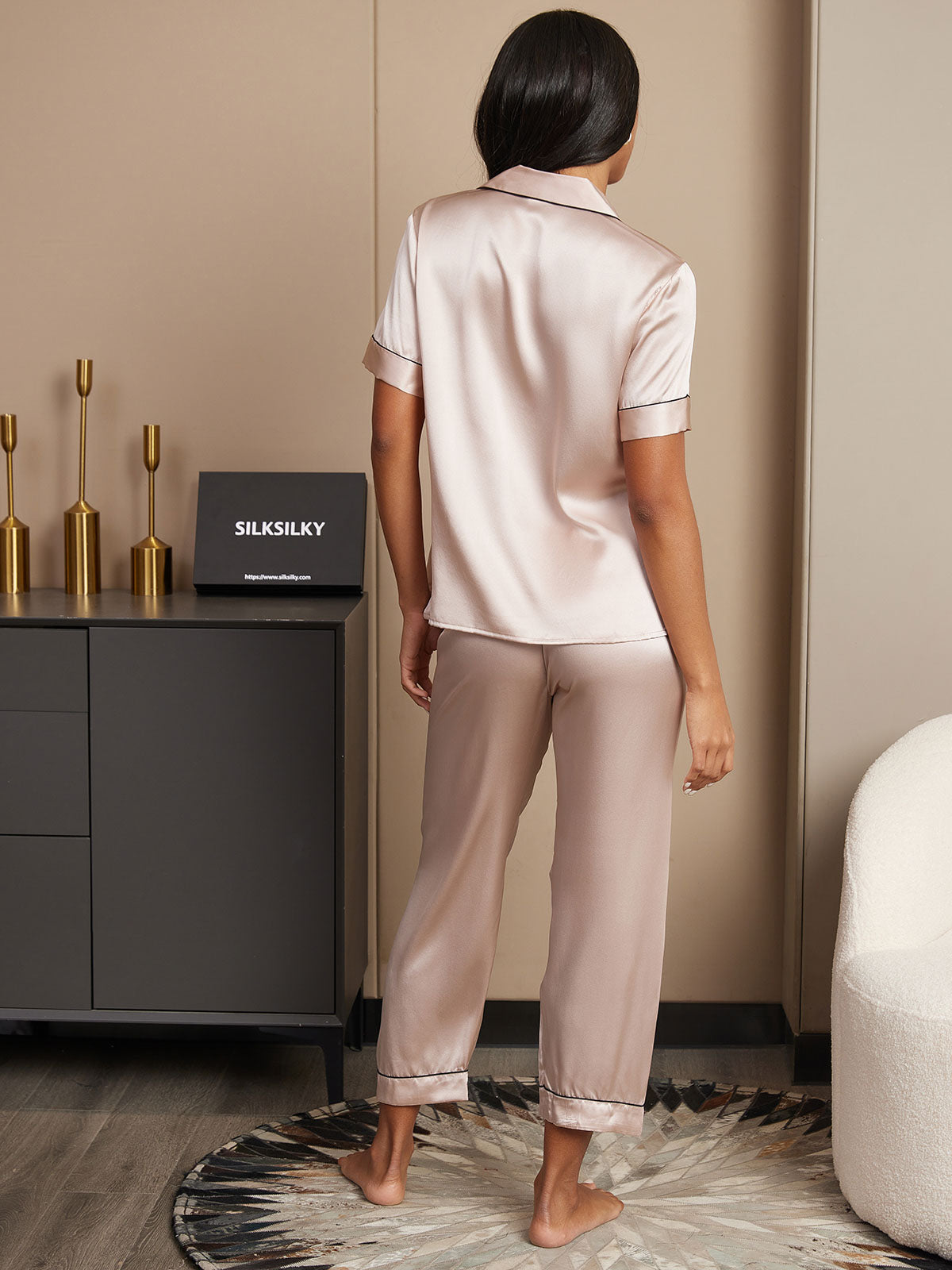 Pyjama à Manches Longues en Soie Pure 2Pcs