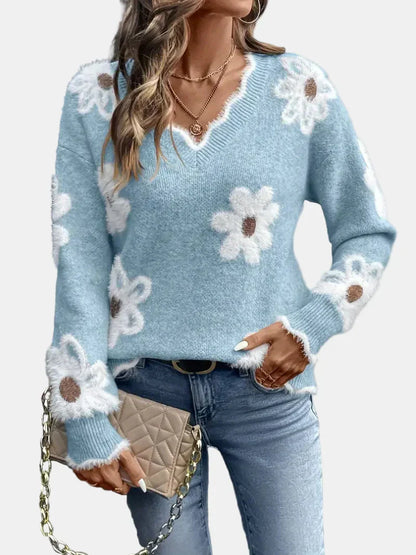 Elara™ | V-hals pullover met bloemenprint