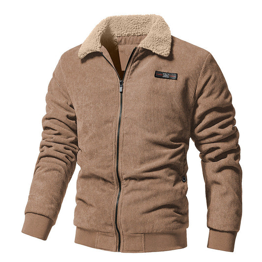 Men's winter corduroy jacket with padded lining and lapel collar