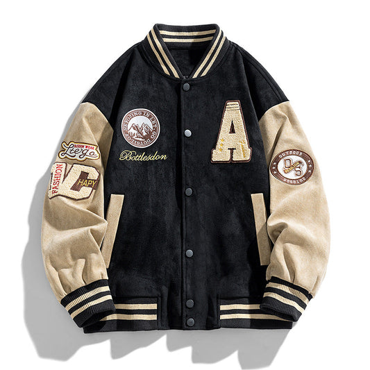 Baseballjack voor heren voor de herfst met letter-patches en steekzakken