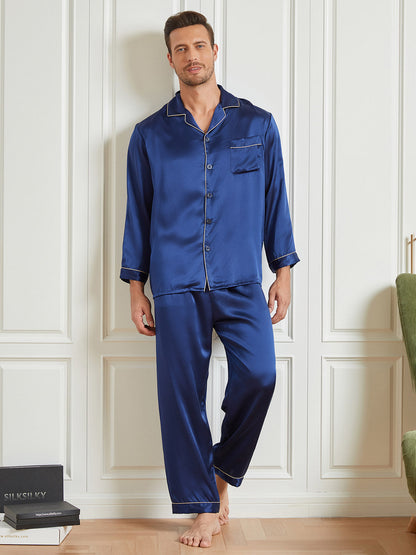 Ensemble Pyjama à Manches Longues à Revers pour Homme en Soie