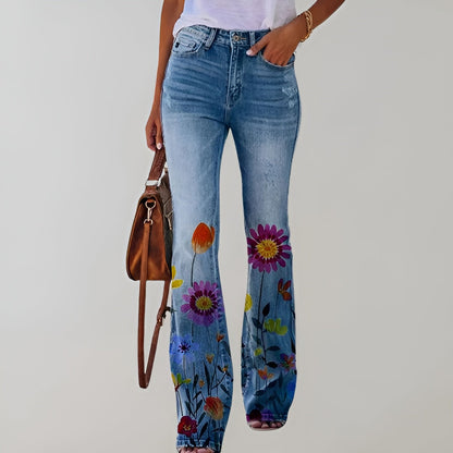 Novalie | Stilfulde Blomsterbroderede Flare Jeans